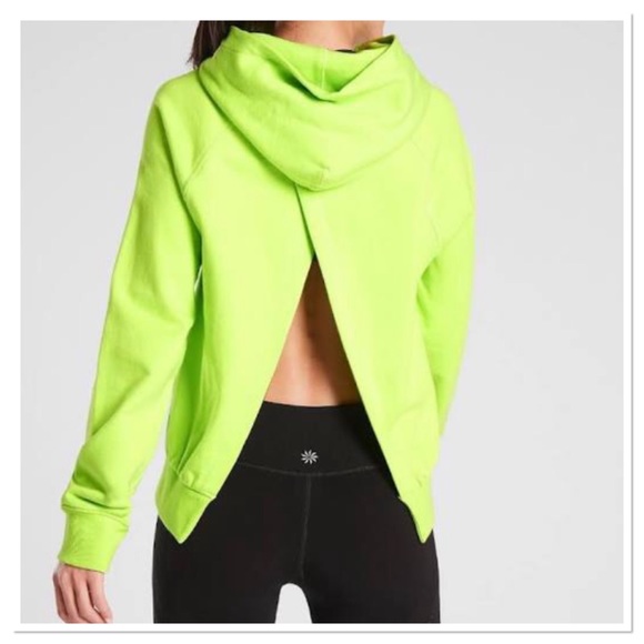 Athleta Tops - Athleta Moonrise Hoodie Sweatshirt Neon Green Split Open Back Size Small